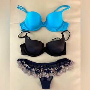 Victoria’s Secret two bra and one panty for sell Size :blue36B,black34C, pantyS